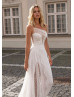 One Shoulder Sequins Pearls Slit Wedding Dress